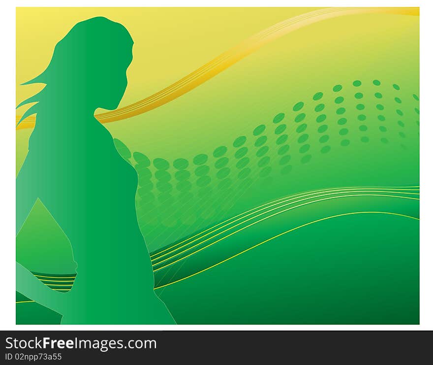 Green background with silhouete of women. Green background with silhouete of women