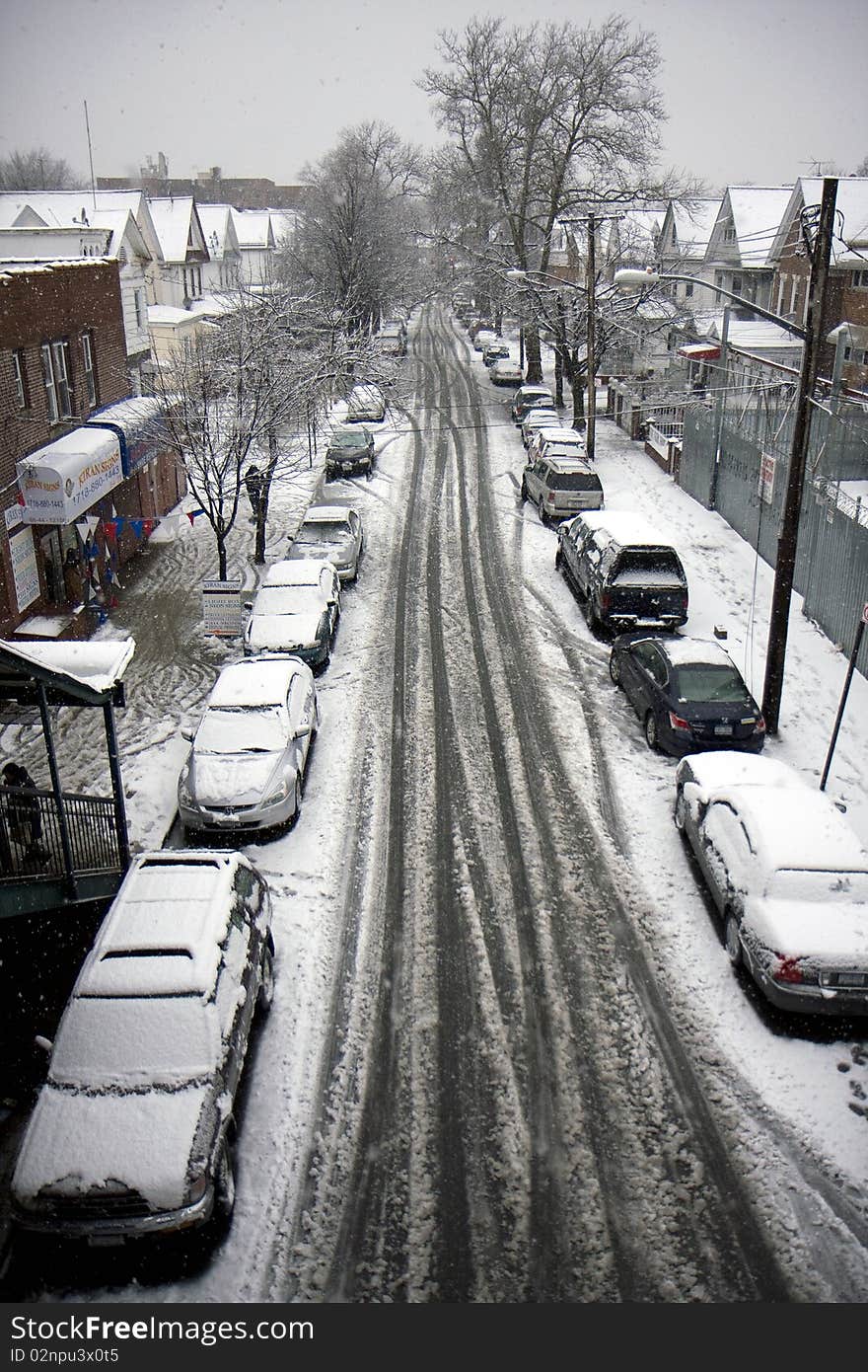 New York street after a snow storm. New York street after a snow storm