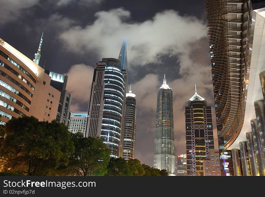 This is taken in lujiazui pudong of shanghai in june, it is about 22 o'clock at night from pudong avenue. This is taken in lujiazui pudong of shanghai in june, it is about 22 o'clock at night from pudong avenue.