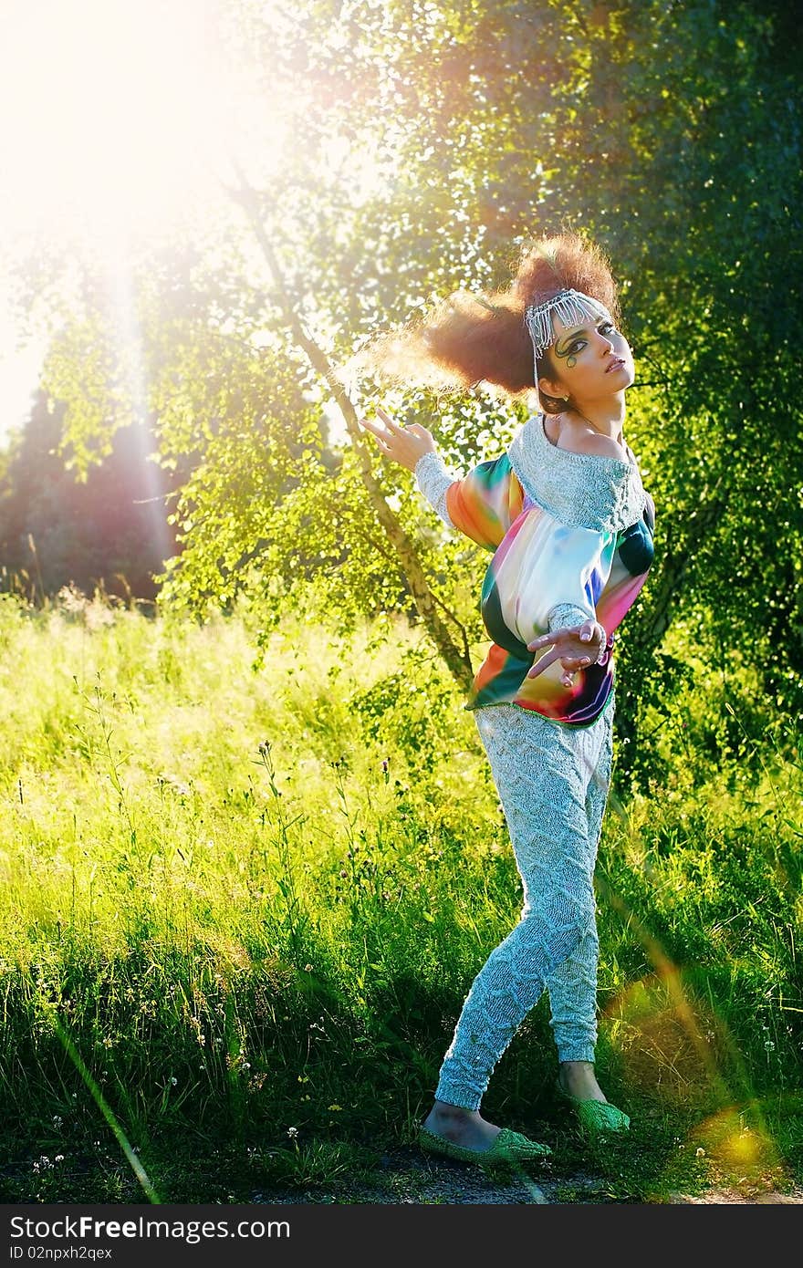 Young girl in forest, fantasy make-up. Young girl in forest, fantasy make-up