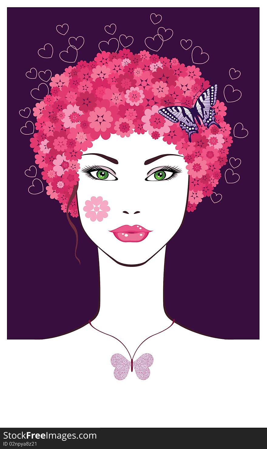 Girl with flowers in hair. Vector Illustration