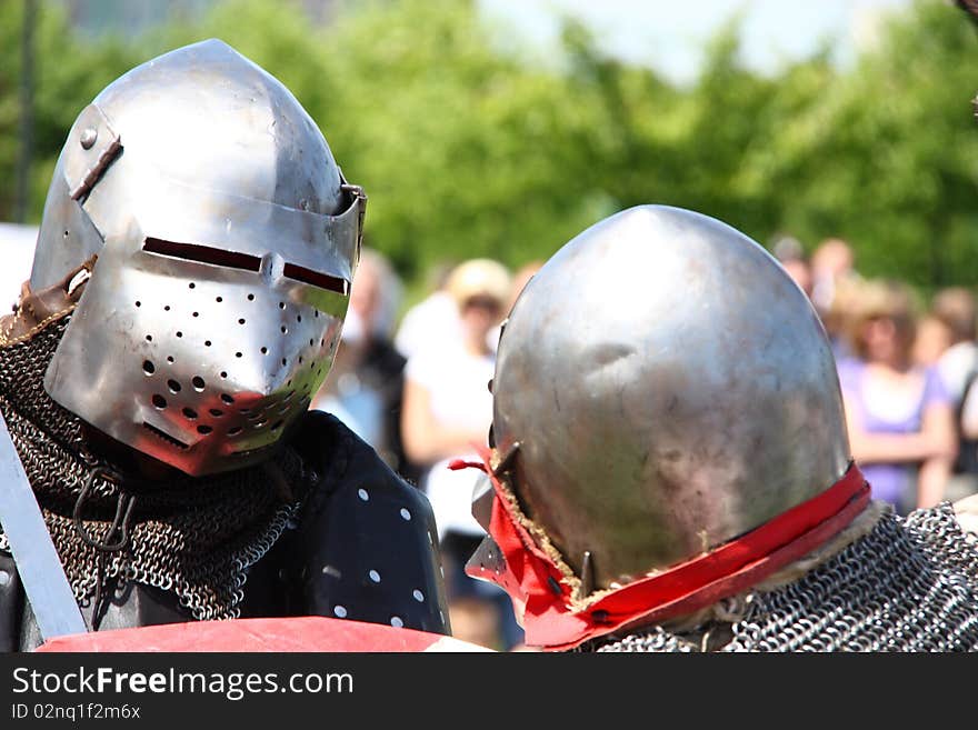 Medieval knights dressed in armor ready for battle. Medieval knights dressed in armor ready for battle.