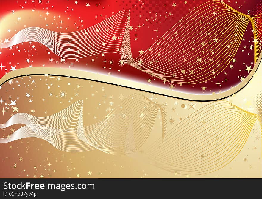 Abstract golden wave background with stars vector illustration