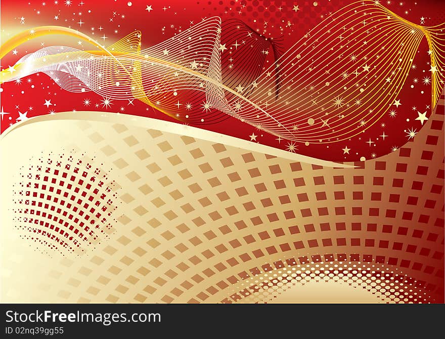 Abstract golden wave background with stars vector illustration