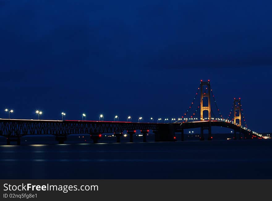 Suspension Bridge Lit Up at Night