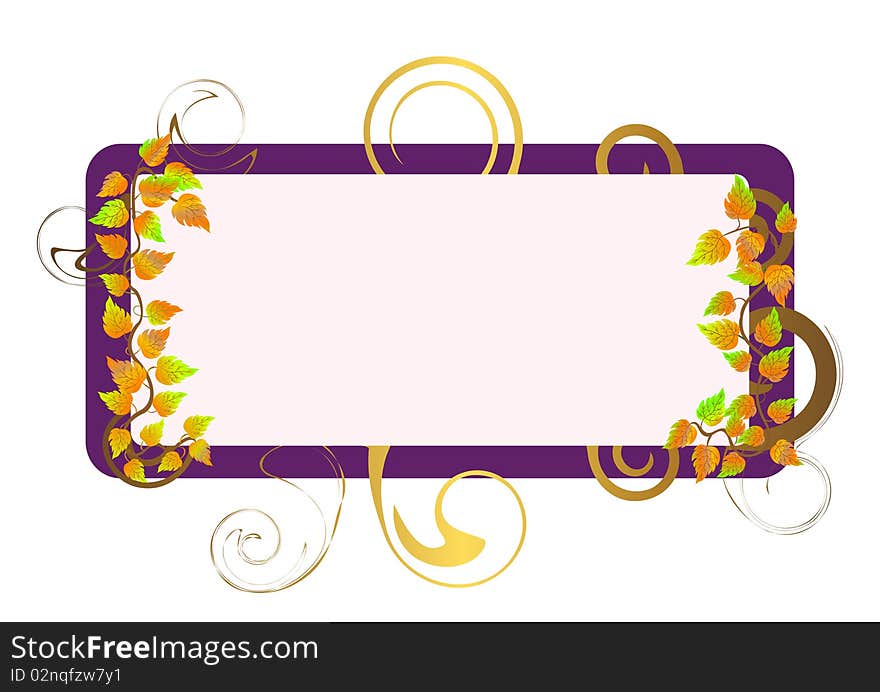 Card with autumn leafs and swirly border design .  Vector illustration. Card with autumn leafs and swirly border design .  Vector illustration.