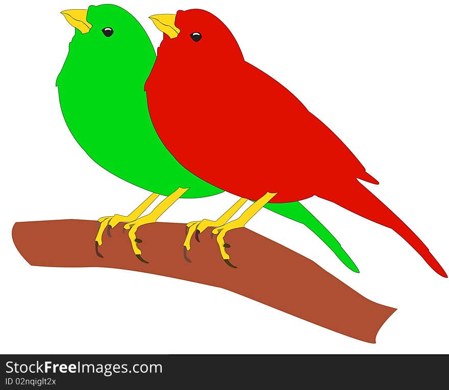 Illustration of two coloured birds. Illustration of two coloured birds