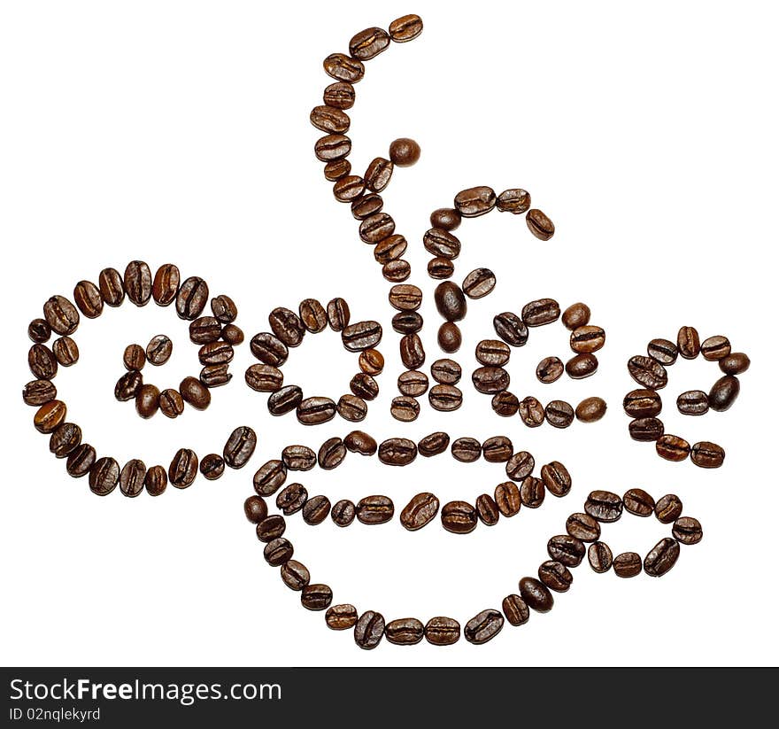 Sign made withe coffee beans on isolated background