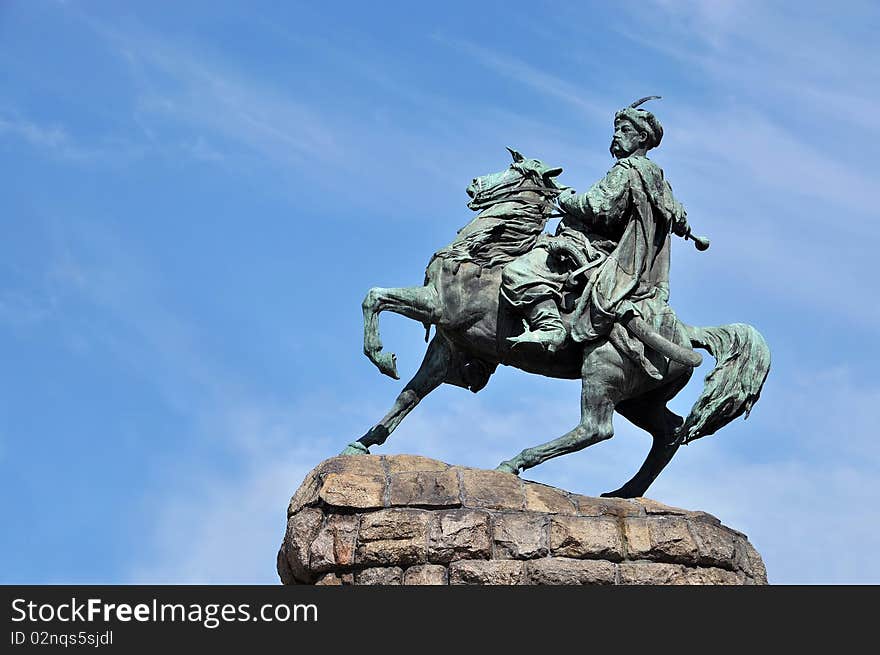 Monumental statue art sculpting rider horse Ukraine Soviet horseman memorial historical. Monumental statue art sculpting rider horse Ukraine Soviet horseman memorial historical