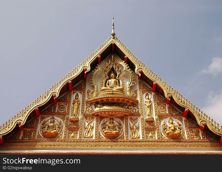 Laos facade buddhistic temple decorative art gold. Laos facade buddhistic temple decorative art gold