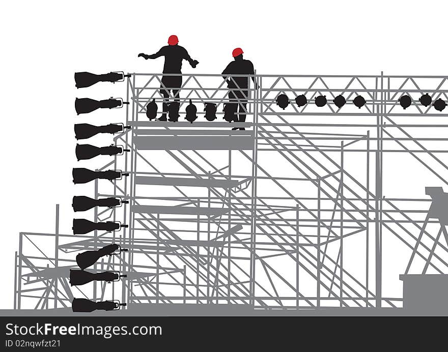 Drawing of lighting equipment on stage. Drawing of lighting equipment on stage