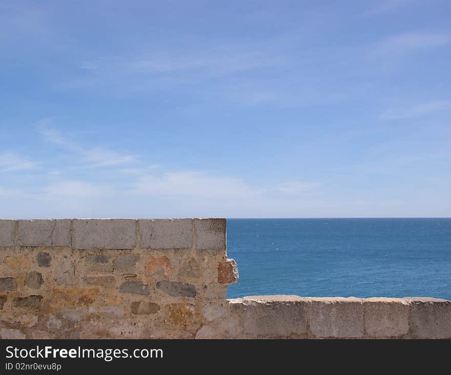 View over the sea from a terrace in Peniscola (Spain). Lot of copy space. View over the sea from a terrace in Peniscola (Spain). Lot of copy space