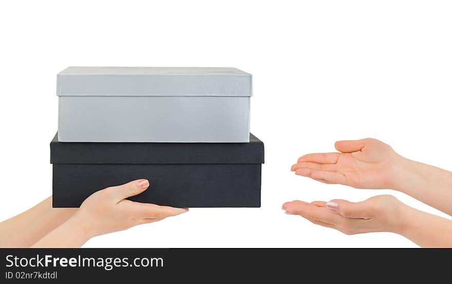 Hands giving box