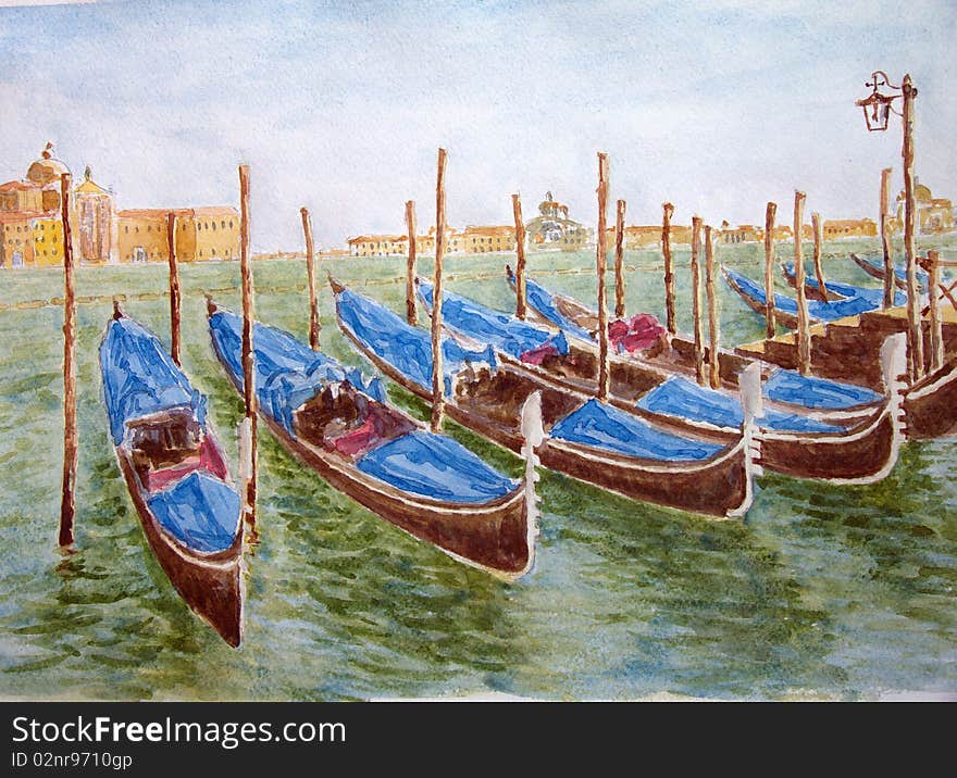 Beautiful venice gondolas with open horizon