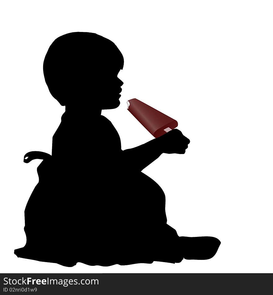 Silhouette of a girl eating ice cream