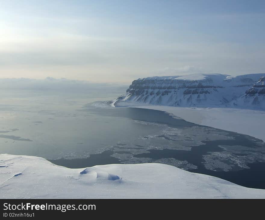 Tempel mountain and Sassenbay bay Templefjord Spitsbergen