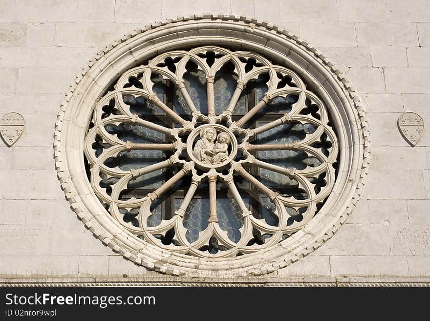 Rose window of the church of Muggia, Italy