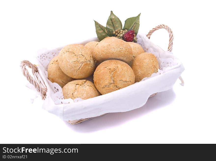 Fresh bread isolated on the white background (selective focus, photographed with shallow DOF)