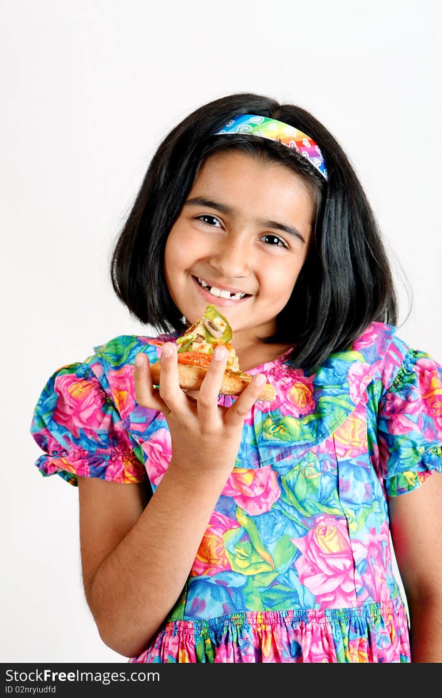 Cute Girl Eating Pizza Slice