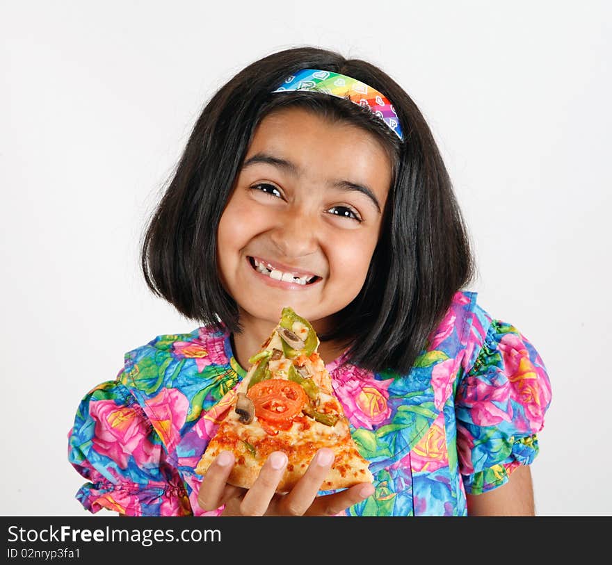 Cute Girl Eating Pizza Slice