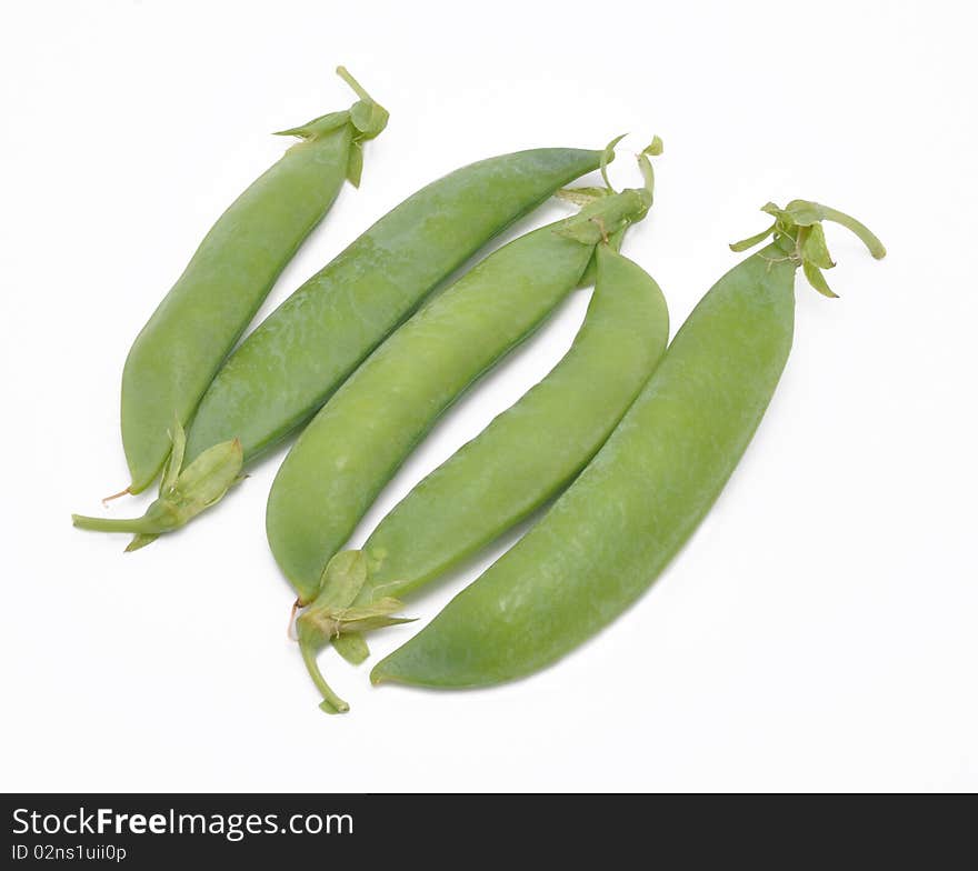 Picture of pods of pea on a white background