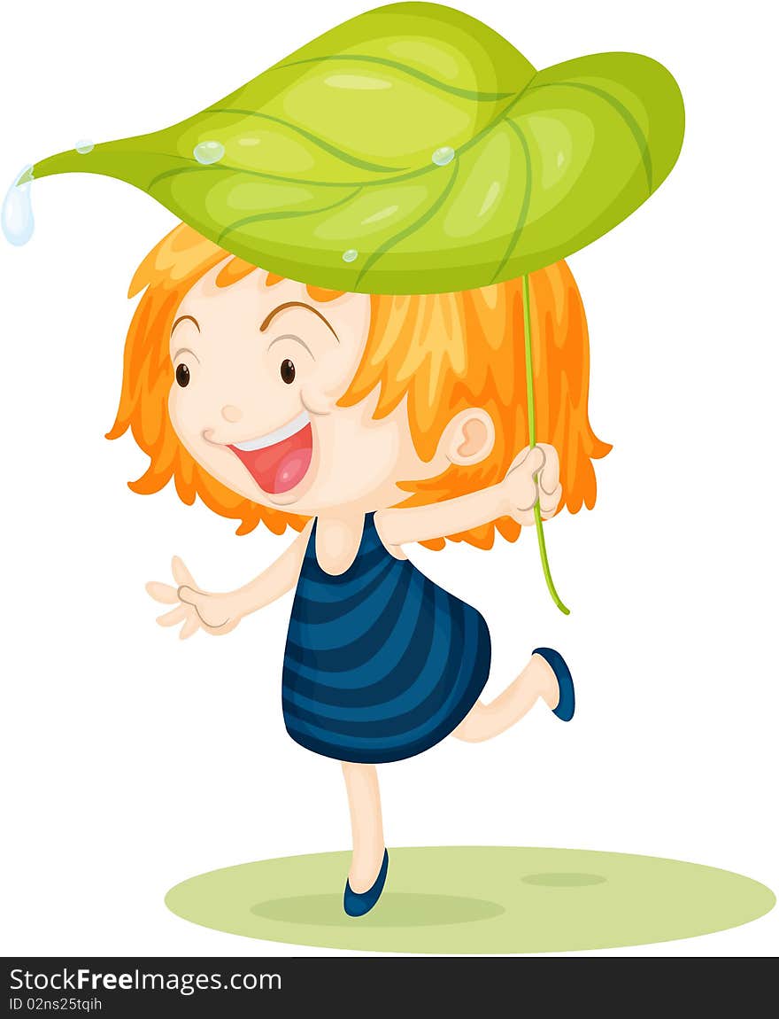 Girl Carrying Leaf on Head