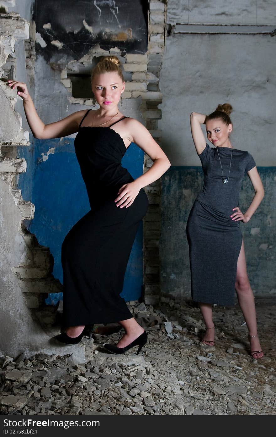 Beautiful Young Women Posing In The Ruins