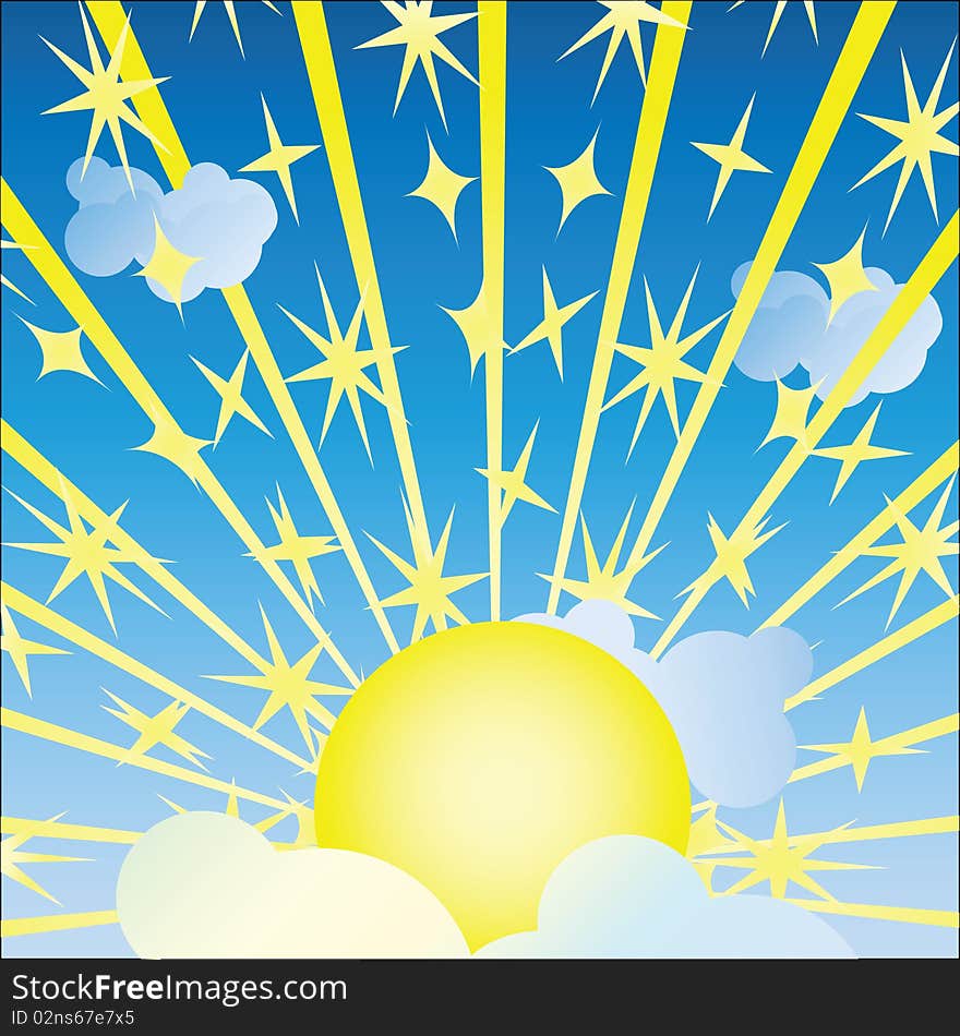 Rising of the shining sun. Vector illustration.