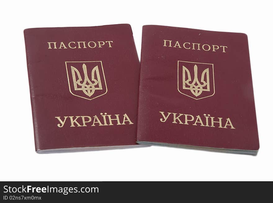 Two Ukrainian passport isolated on a white background. Two Ukrainian passport isolated on a white background.