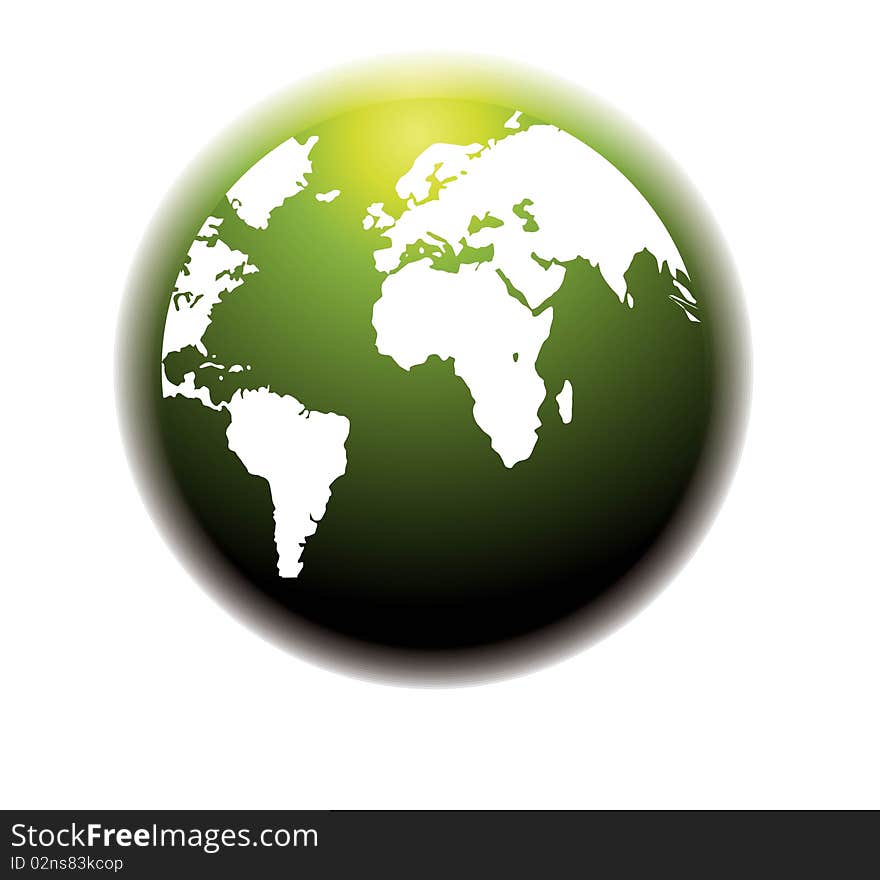 Shiny green globe created in 
White background with blend design