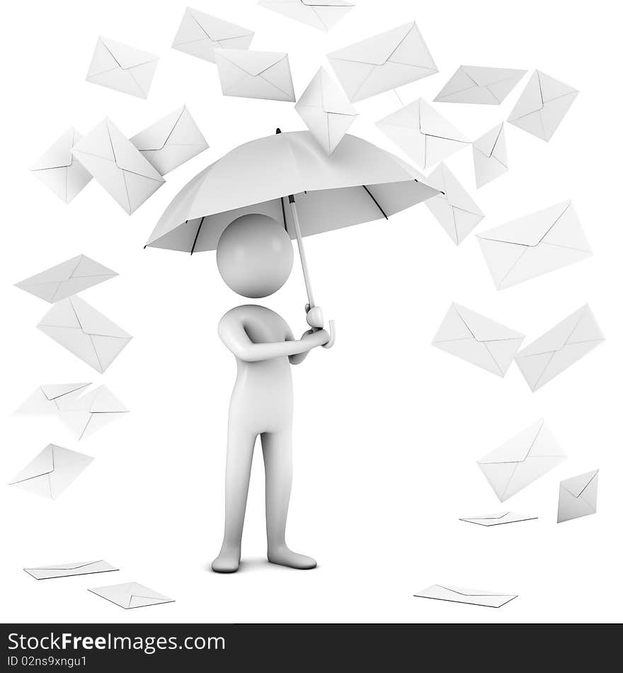 Rain Of Mail. Three-dimensional,  isolated on white