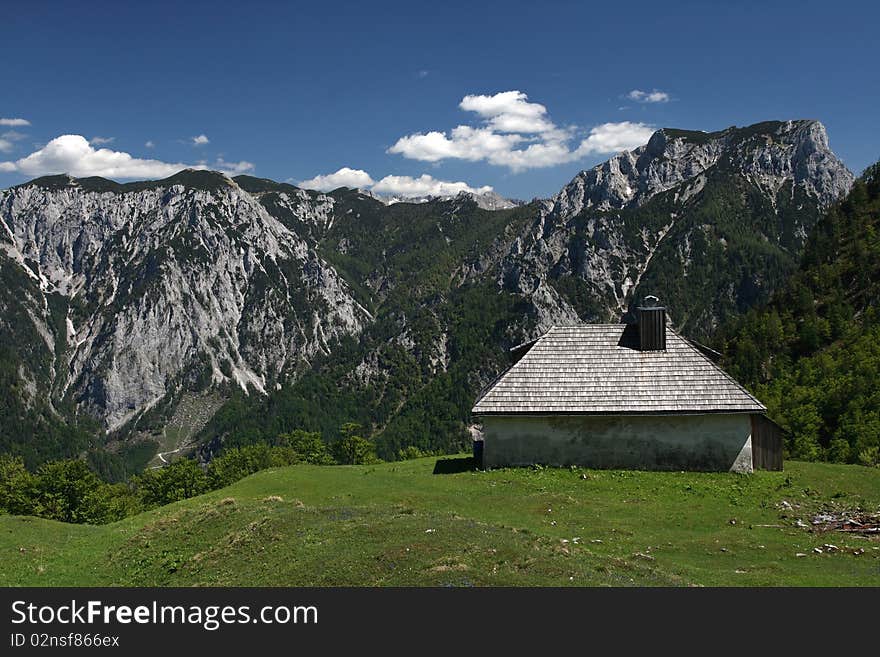 Abandoned cottage in the middle of the Alps mountains. Abandoned cottage in the middle of the Alps mountains.