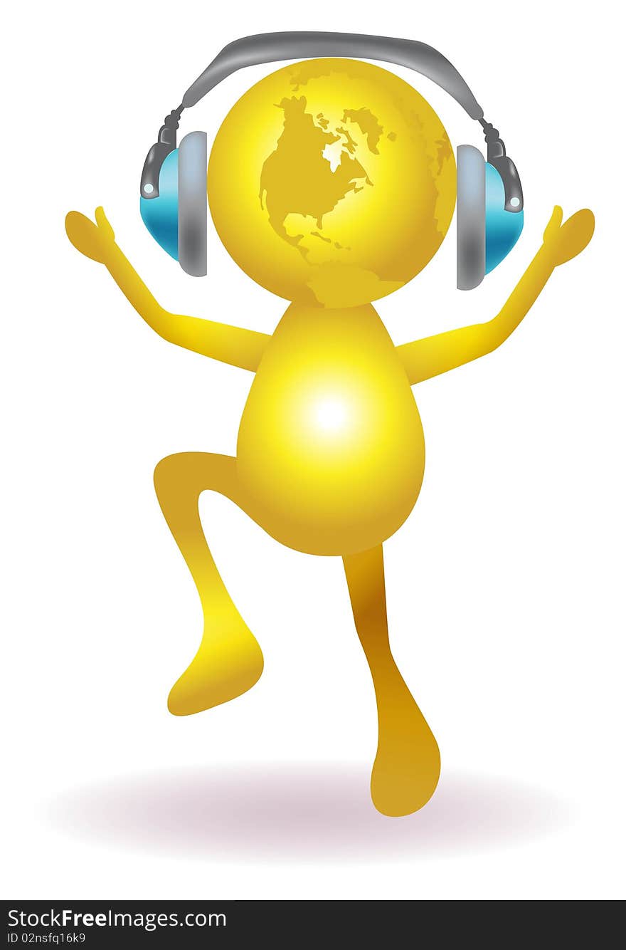 Glob with headphone illustrated isolated image