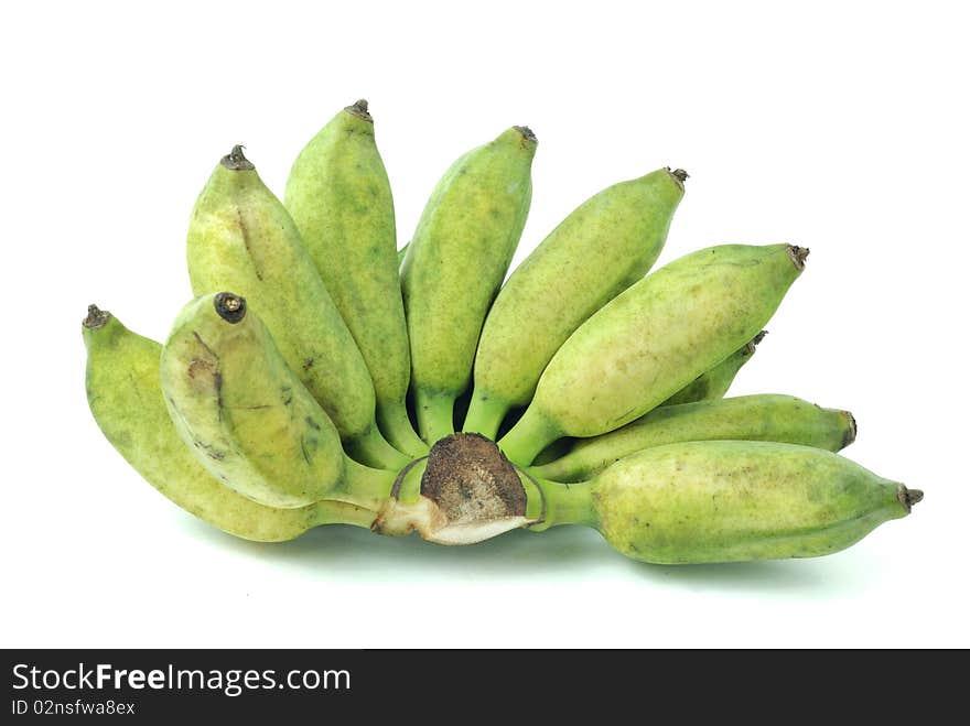 Cultivated banana green on white background