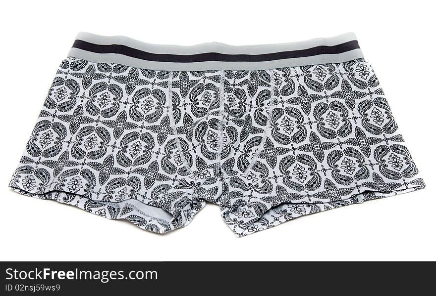 Male undershorts with pattern on white background