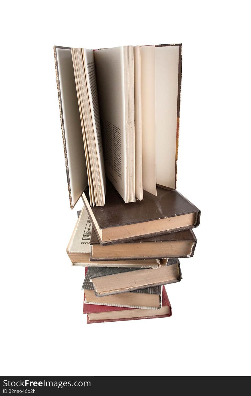 Stack of books on white background