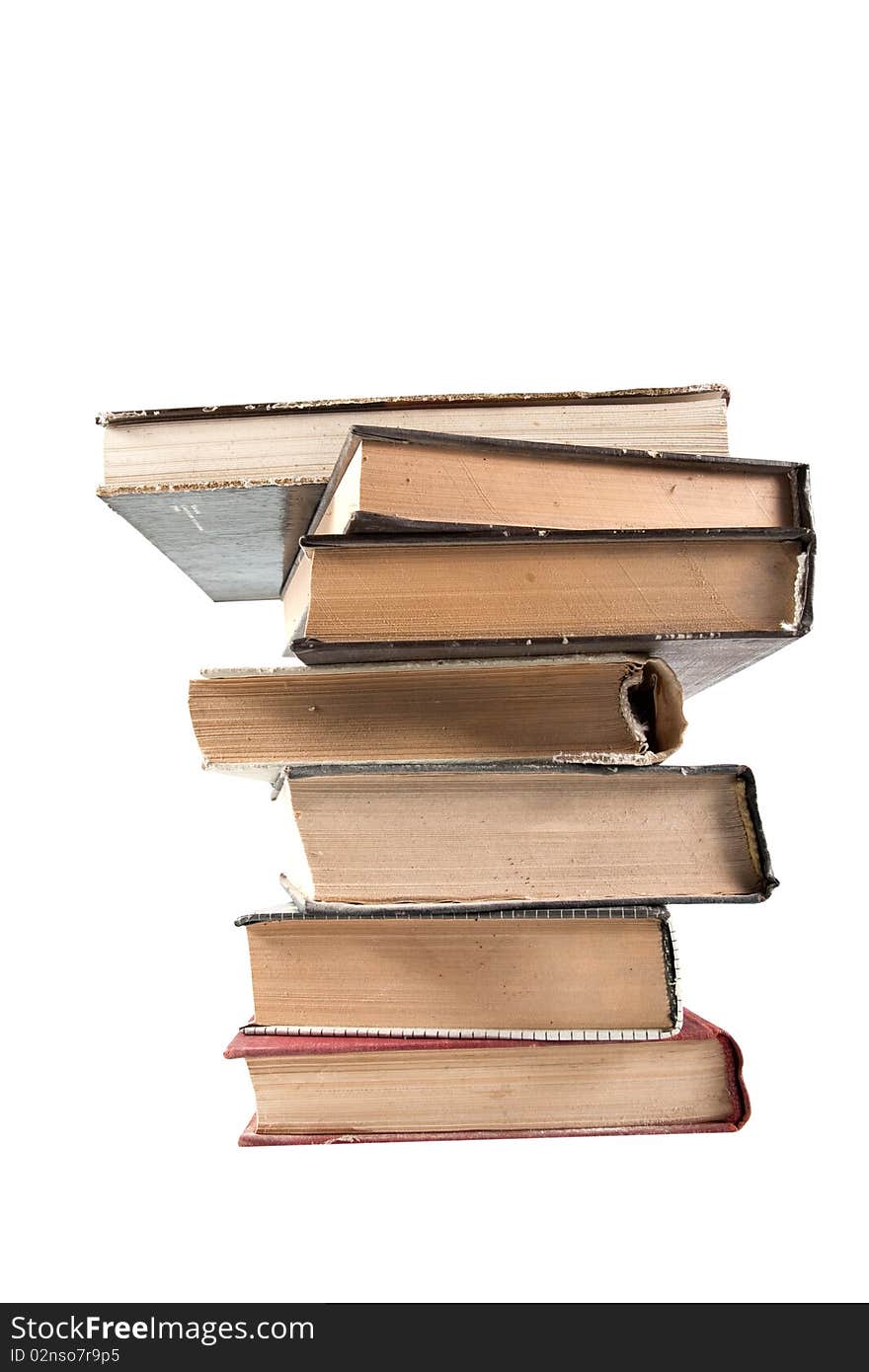 Stack of books on white background