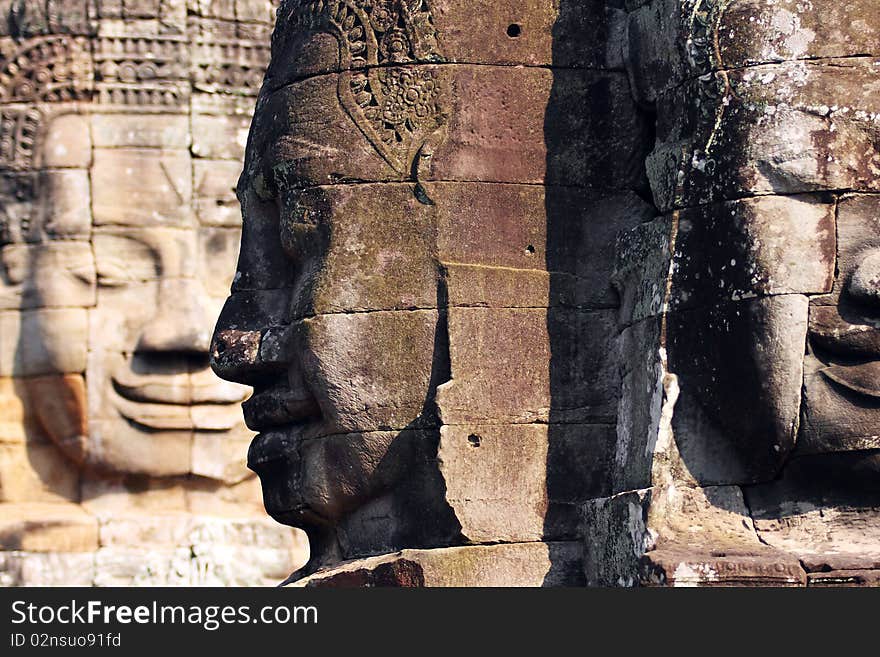 Bayon Face To Face With Depth Of Field, Angkor Thom-Cambodia. Bayon Face To Face With Depth Of Field, Angkor Thom-Cambodia