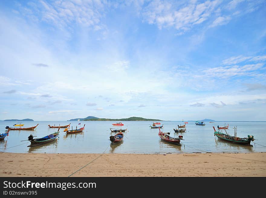 Many Thai boat aircraft parking area beach