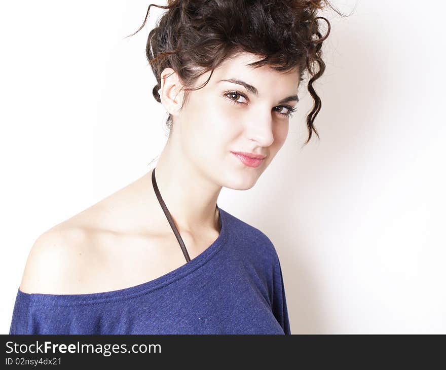 Young Woman In Blue T-shirt