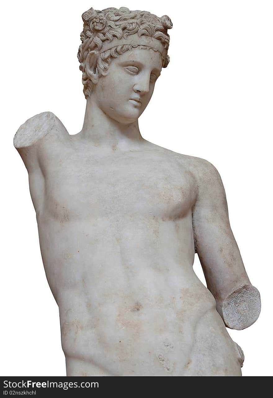 Isolated white marble statue of a man