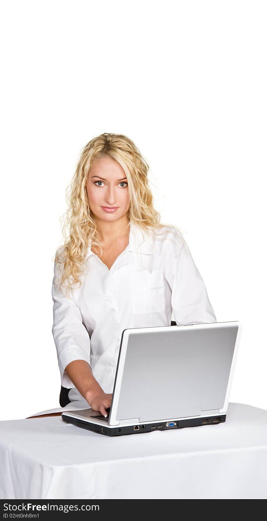 Young female doctor working on the computer isolated. Young female doctor working on the computer isolated