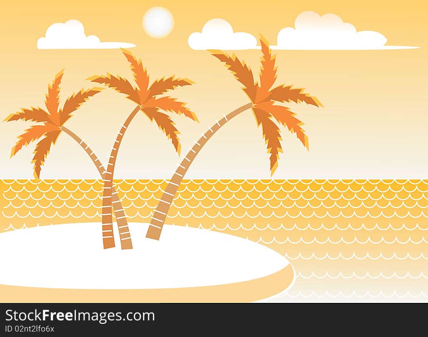 Sea and palms on island.Vector tropical image. Sea and palms on island.Vector tropical image.