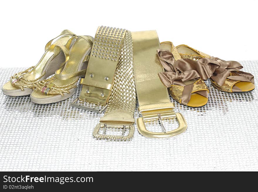 Gold belts and fashion shoe