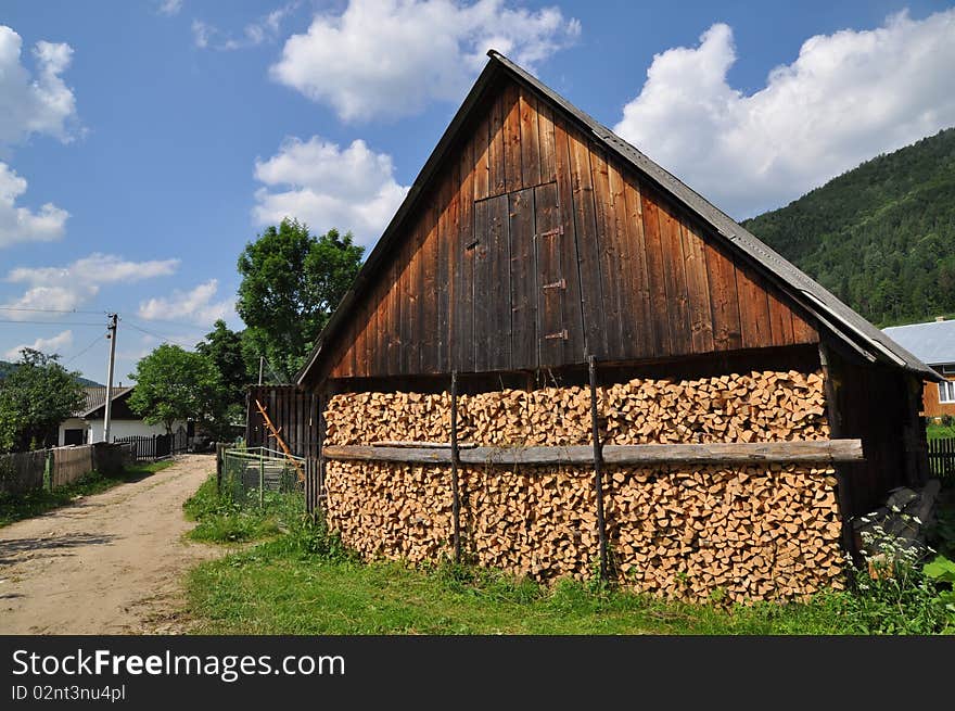 Shed with fire wood