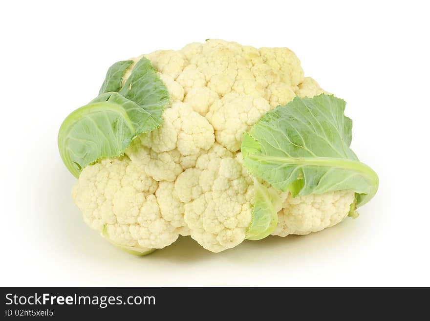 Fresh cauliflower head, isolated on white background.