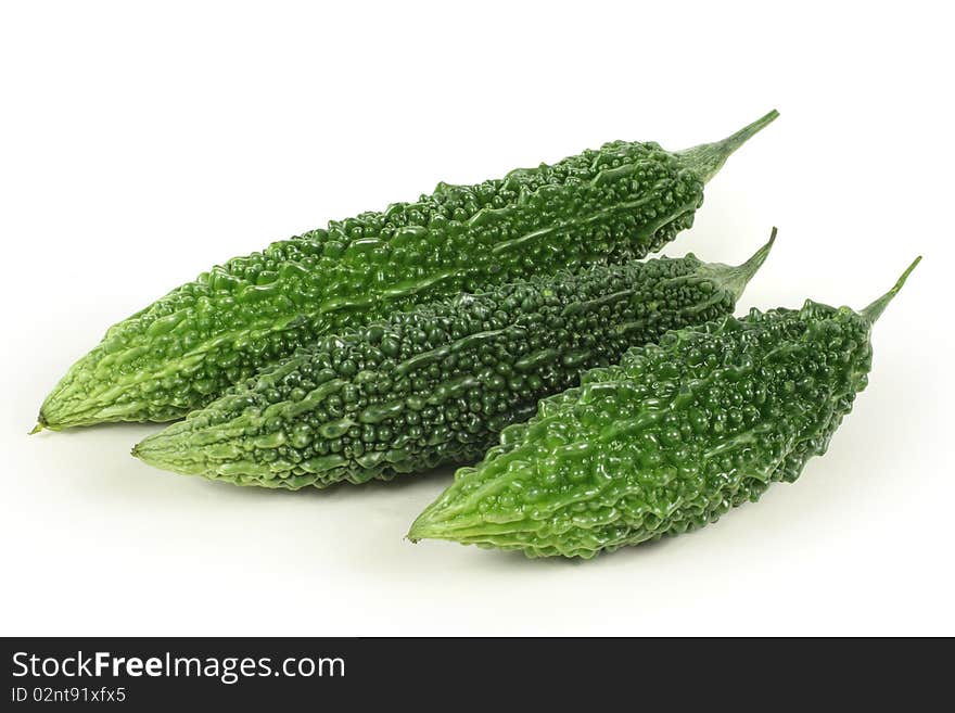 Three bitter melon isolated on white background.