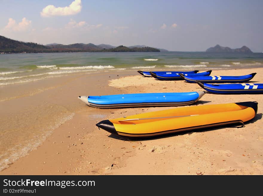 Inflatable boats on a beach