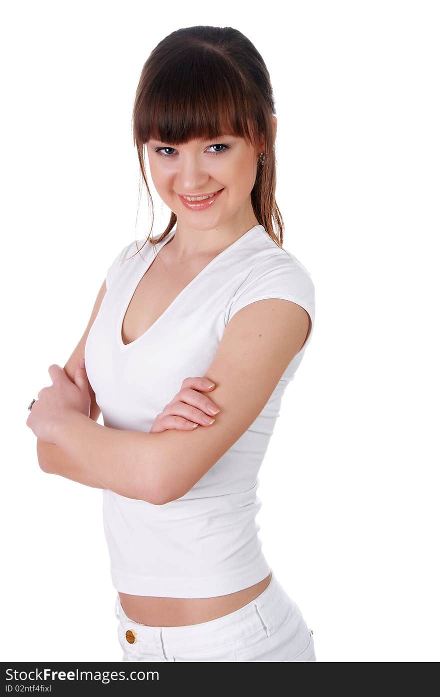 A Charming Young Girl In A White