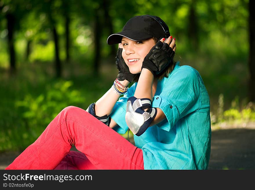 Teenage girl with skateboard